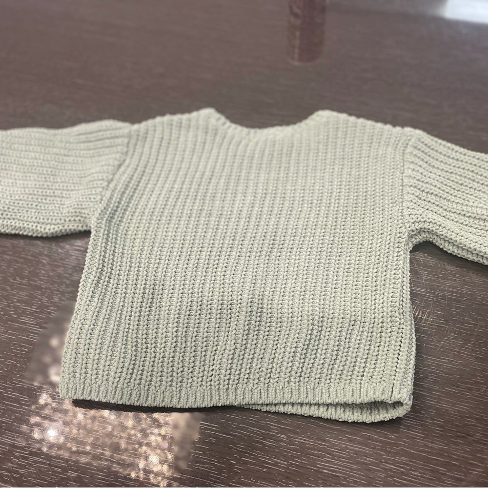 HM Knit sweater 2t mint green soft chenille yarn velvety ribbed long sleeve girl